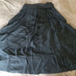 Steel blue grey embroidered boho skirt M tiered rayon fold over waist ethnic 🍃